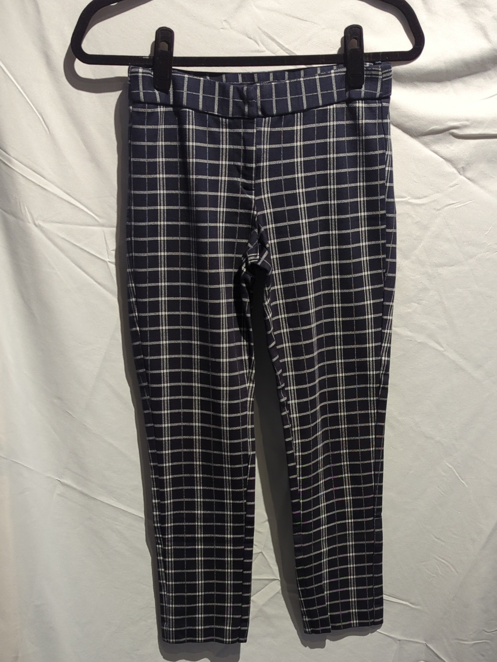 Amanda & Chelsea Navy and White Windowpane Plaid Slim Trousers